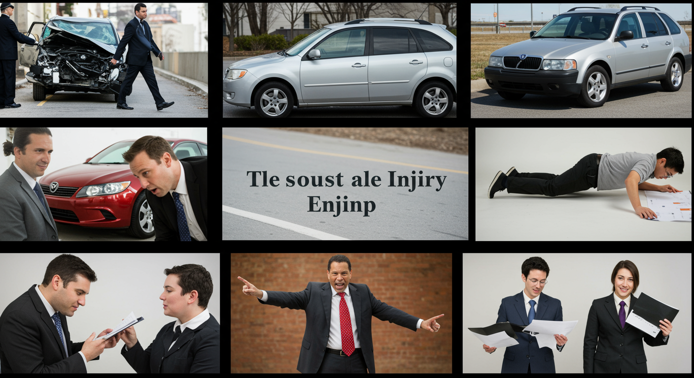 A visually engaging collage that showcases various personal injury scenarios, including a car accident, a slip and fall incident, and a workplace injury.